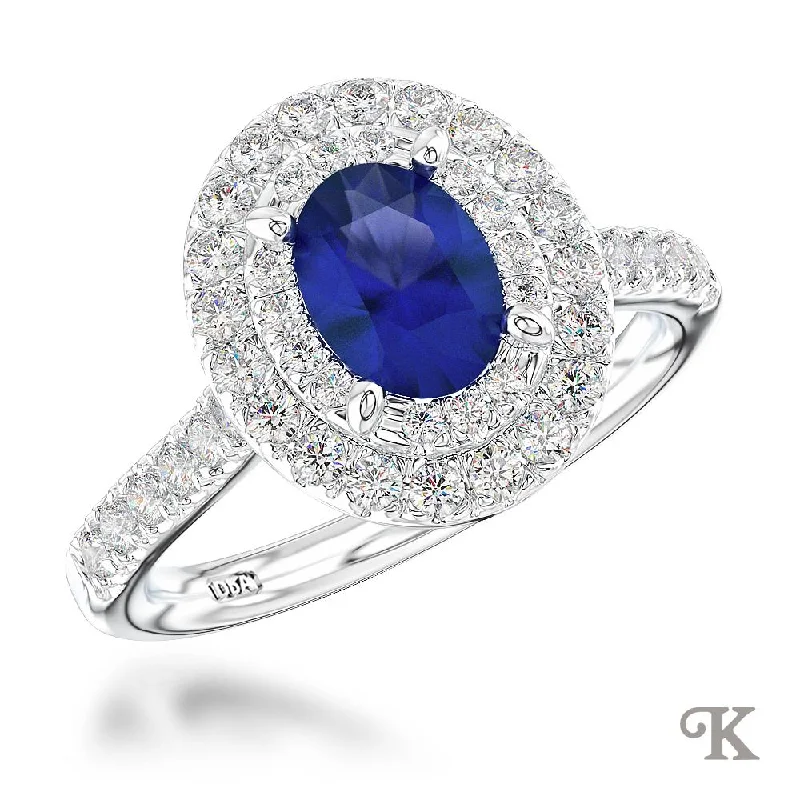 Men's Sapphire Engagement Rings in 18K White Gold with Pave Diamond AccentsSkye Duo Oval Halo