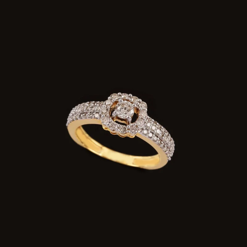 Signature - Design Women's Diamond Rings with a Brand - Specific Pattern and High - Quality Diamonds14K YG Cluster Diamond Ring-1pc