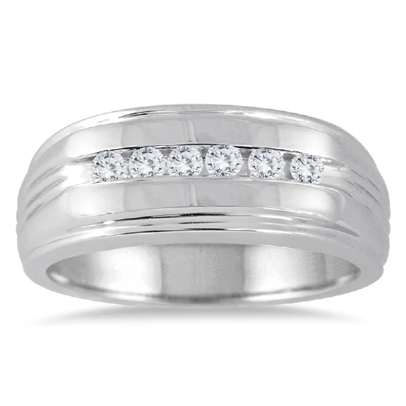 Women's Diamond Rings with Side - Stone Pave Setting for a Sparkling and Continuous Shine1/4 Carat TW Men's Diamond Channel Ring in 10K White Gold