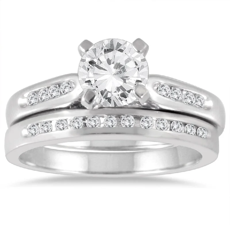 Cathedral - Style Women's Diamond Rings with a Raised Center Setting and Elaborate MetalworkAGS Certified 1 1/5 Carat TW Diamond Bridal Set in 14K White Gold (I-J Color, I2-I3 Clarity)