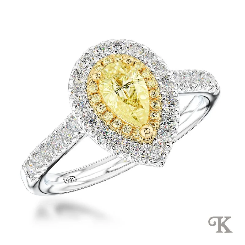 Men's Peridot Engagement Rings in 14K Gold - Filled Metal with a Micro - Pave SettingSkye Duo Pear Halo