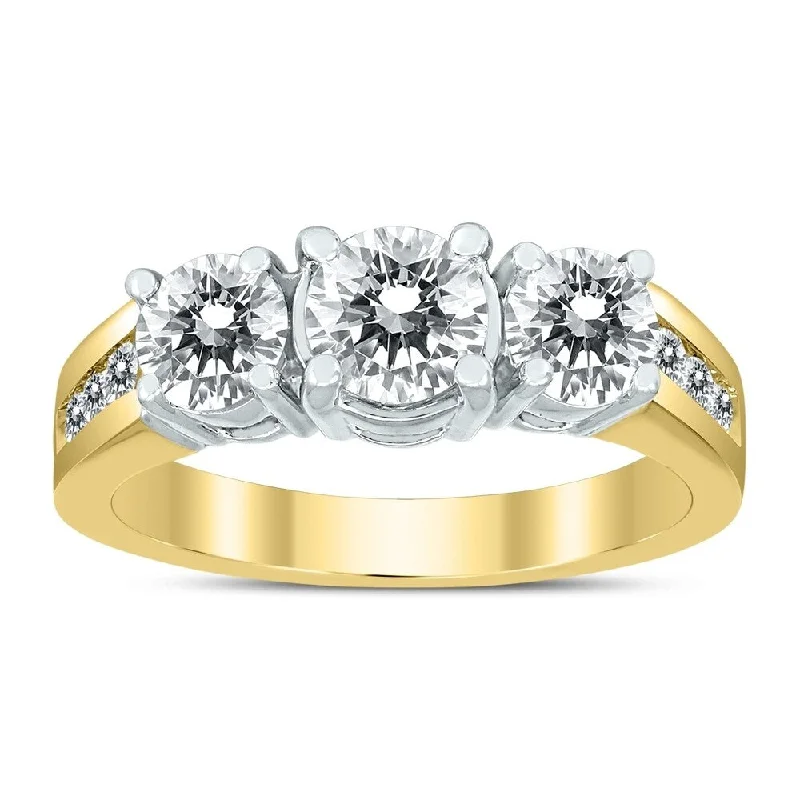 Women's Solitaire Diamond Rings with Round - Cut Diamonds and Platinum Settings for an Elegant EngagementAGS Certified 2 Carat TW Diamond Three Stone Ring in 14K Two Tone Gold