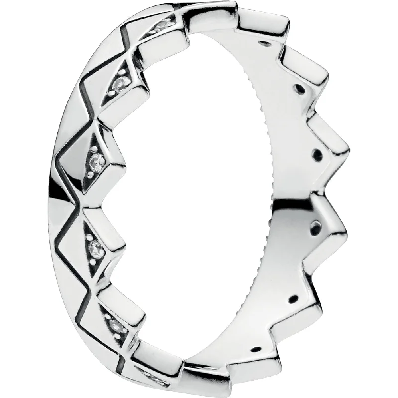 Magnetic Fashion Rings in Stainless Steel with a Modern, Interlocking DesignExotic Crown Silver Ring w Clear CZ