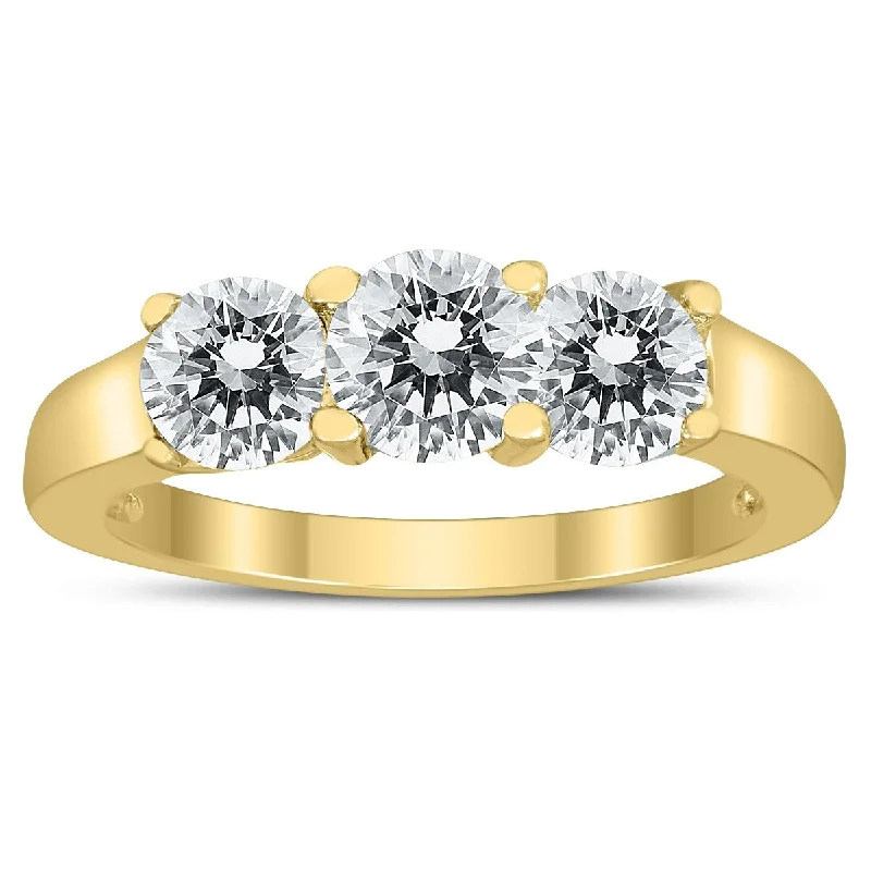 Vintage - Style Women's Diamond Rings with Floral - Engraved Bands and Multiple Diamond AccentsMarquee Certified 2 Carat TW Three Stone Diamond Ring in 10K Yellow Gold