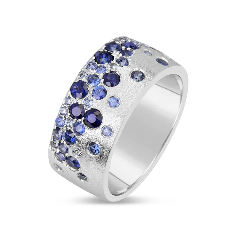 Minimalist Fashion Rings in Stainless Steel with a Single Solitaire Crystal14K White Gold 'Confetti' Satin Finish Sapphire Cigar Band