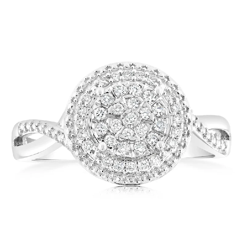 Vintage - Style Women's Diamond Rings with Floral - Engraved Bands and Multiple Diamond AccentsLuminesce Lab Grown Diamond Silver 1/4 Carat Dress Ring