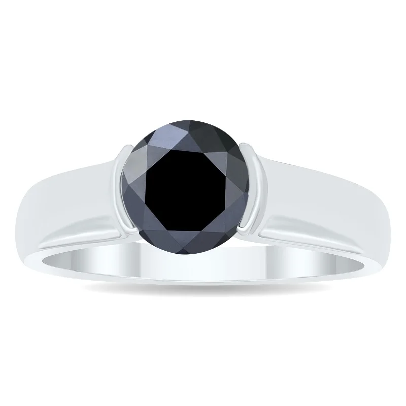 Marquise - Cut Women's Diamond Rings in Palladium for a Unique and Elongated ShapeMarquee 1 1/2 Carat Half Bezel Black Diamond Solitaire Ring in 10K White Gold