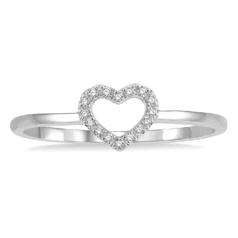 Minimalist Fashion Rings in Stainless Steel with a Single Solitaire Crystal10K White Gold Diamond Heart Ring