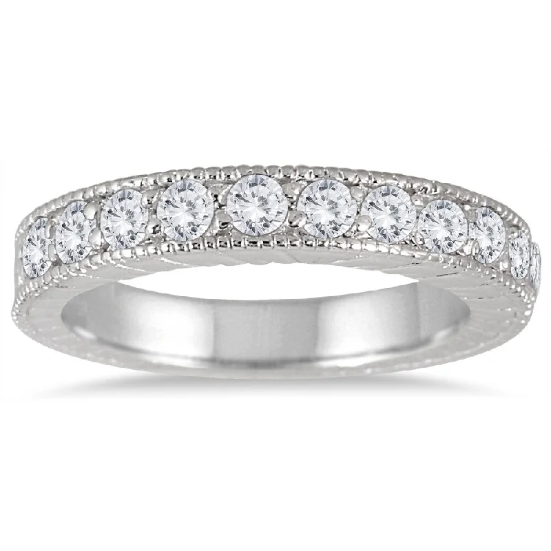 Signature - Design Women's Diamond Rings with a Brand - Specific Pattern and High - Quality DiamondsMarquee Jewels 10K White Gold 1/2 Carat TW Engraved Antique Styled Channel Band (J-K, I2-I3)