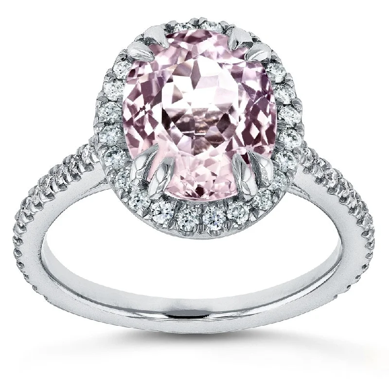 Halo - Style Women's Diamond Rings with a Center Diamond Surrounded by Smaller Diamonds in 18K GoldAnnello by Kobelli 14k White Gold 3 7/8ct TGW Oval Cut Pink Kunzite and Diamond Halo Gemstone Ring