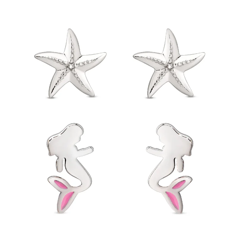 Laser - Engraved Initial Stud Earrings in Silver for a Personalized and Customized AccessoryMermaid and Starfish Stud Set in Sterling Silver