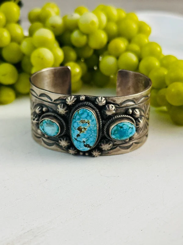 Women's Cuff Bracelets with Hamsa Hand Charms for Protection and Good LuckShelia Tso Birds Eye Kingman Turquoise & Sterling Silver Cuff Bracelet