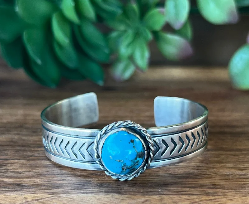 Wooden Women's Cuff Bracelets with Carved Motifs for a Natural and Artistic LookRick Enriquez Kingman Turquoise & Sterling Silver Cuff Bracelet