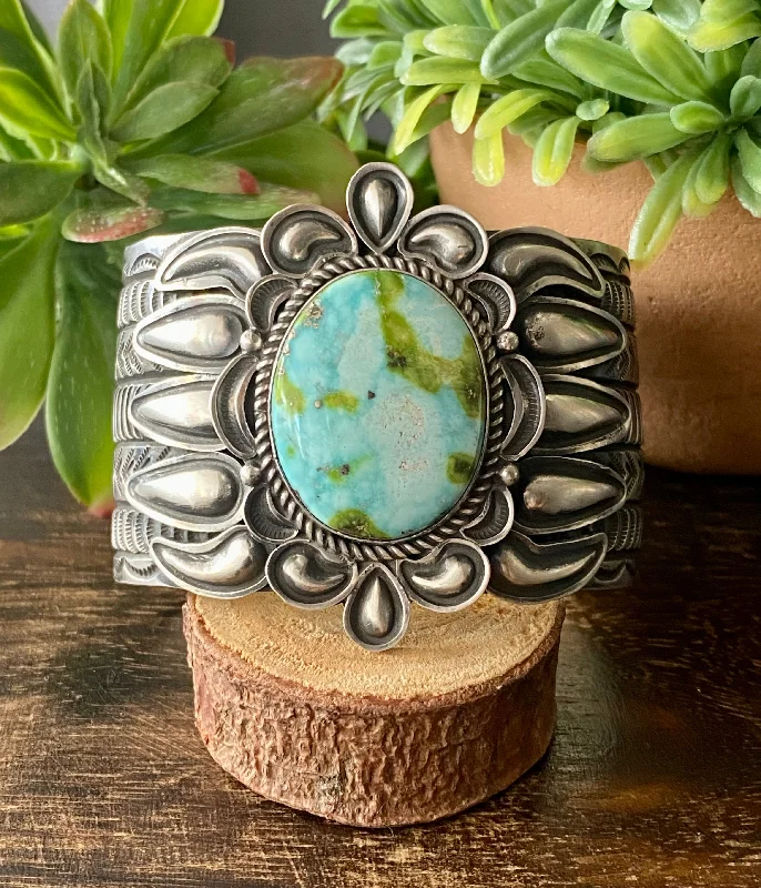 Adjustable Women's Elastic Cuff Bracelets with Pearl Accents for a Feminine TouchAlex Sanchez Sonoran Mountain Turquoise & Sterling Silver Cuff Bracelet