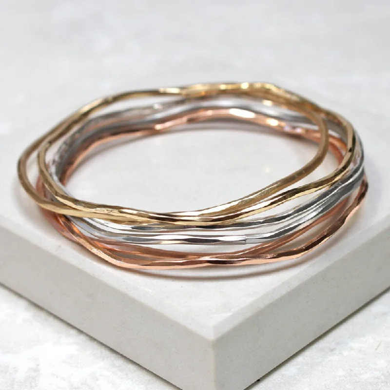 Unisex Bangle Bracelets with Abstract Artwork for a Unique StatementMixed Metal Stacking Bangles