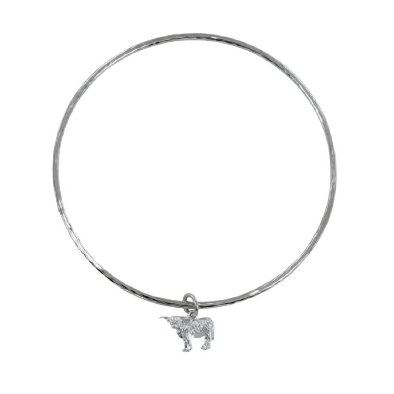 Rose Gold - Plated Bangles with Cubic Zirconia for a Glamorous TouchHighland Cow Charm Bangle