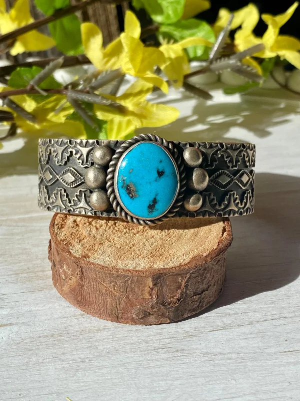 Enamel - Painted Women's Cuff Bracelets in Bold Colors for a Pop of ColorVintage Kevin Ramone Kingman Turquoise & Sterling Silver Cuff Bracelet