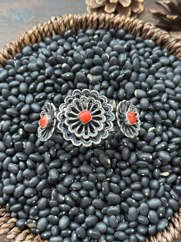 Vintage - Inspired Women's Cuff Bracelets with Filigree Work for a Retro AppealKindale Billah Mediterranean Coral & Sterling Silver Flower Cuff Bracelet