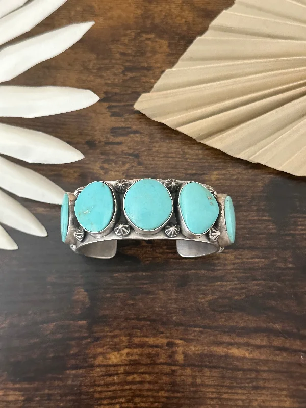 Vintage - Inspired Women's Cuff Bracelets with Filigree Work for a Retro AppealDustin Francisco Kingman Turquoise & Sterling Silver Cuff Bracelet