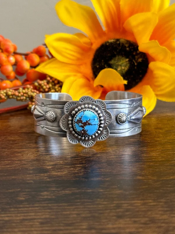 Women's Sterling Silver Cuff Bracelets with Engraved Floral Patterns for a Romantic LookBoyd Ashley Golden Hills Turquoise & Sterling Silver Cuff Bracelet