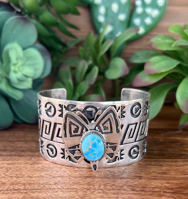 Women's Cuff Bracelets with Personalized Initials or Names for a Customized GiftNavajo Golden Hill Turquoise & Sterling Silver Butterfly Cuff Bracelet