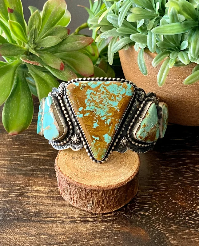 Women's Sterling Silver Cuff Bracelets with Engraved Floral Patterns for a Romantic LookShawn Cayatineto Royston Turquoise & Sterling Silver Cuff Bracelet