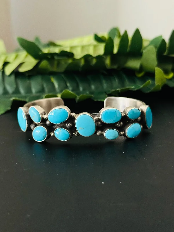 Women's Cuff Bracelets with Personalized Initials or Names for a Customized GiftBobby Johnson Kingman Turquoise & Sterling Silver Cluster Cuff Bracelet