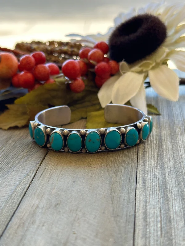 Magnetic Closure Women's Cuff Bracelets with Crystal Embellishments for Easy WearBobby Johnson Blue Ridge Turquoise & Sterling Silver Cuff Bracelet