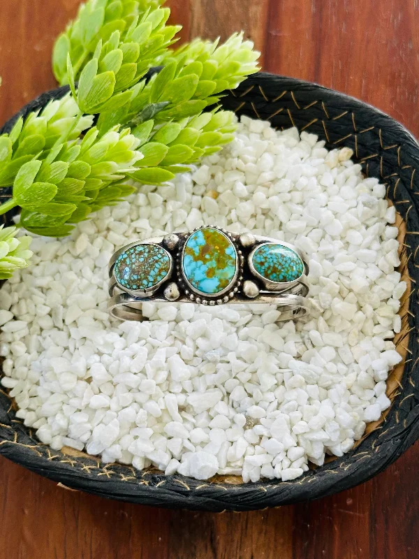 Wooden Women's Cuff Bracelets with Carved Motifs for a Natural and Artistic LookDarrin Livingston High Grade Kingman Turquoise & Sterling Silver Cuff Bracelet