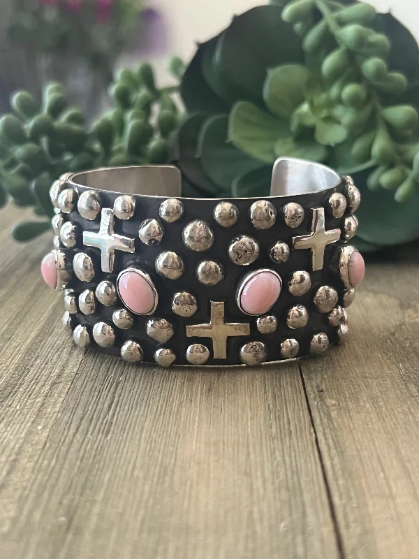 Wooden Women's Cuff Bracelets with Carved Motifs for a Natural and Artistic LookChimney Butte Pink Conch Shell & Sterling Silver Cuff Bracelet