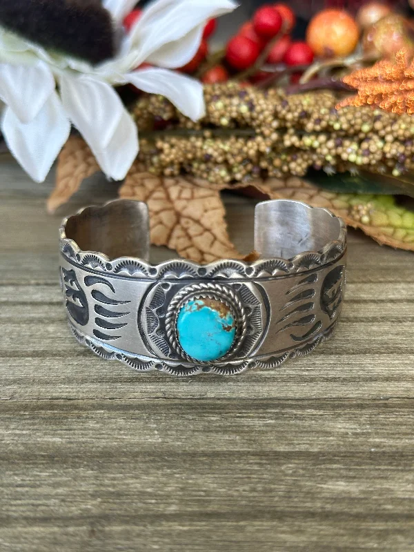 Magnetic Closure Women's Cuff Bracelets with Crystal Embellishments for Easy WearNavajo Made Royston Turquoise & Sterling Silver Cuff Bracelet