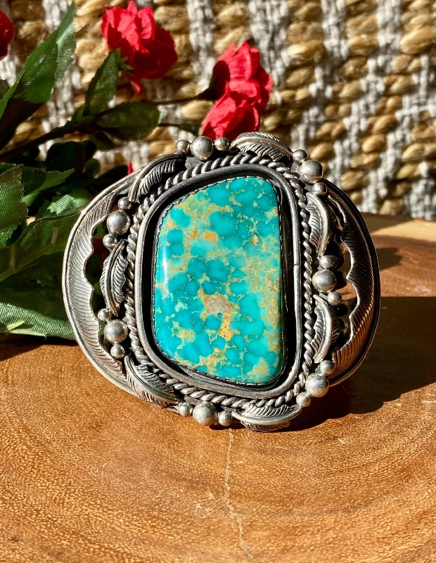 Silk - Wrapped Women's Cuff Bracelets in Soft Pastels for a Delicate and Elegant AppearanceVintage E. Atencio Royston Turquoise & Sterling Silver Cuff Bracelet