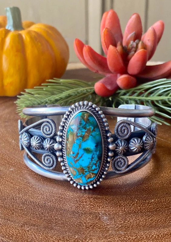 Silk - Wrapped Women's Cuff Bracelets in Soft Pastels for a Delicate and Elegant AppearanceMichael & Rosita Calladitto Kingman Turquoise & Sterling Silver Cuff Bracelet