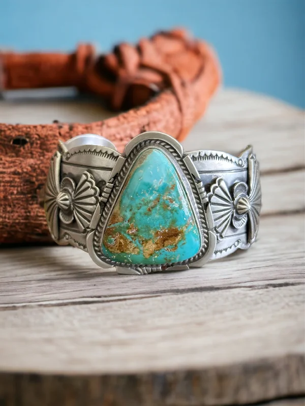 Leather - and - Metal Combo Women's Cuff Bracelets in Rustic Brown for a Western StyleLeRoy James Royston Turquoise & Sterling Silver Cuff Bracelet