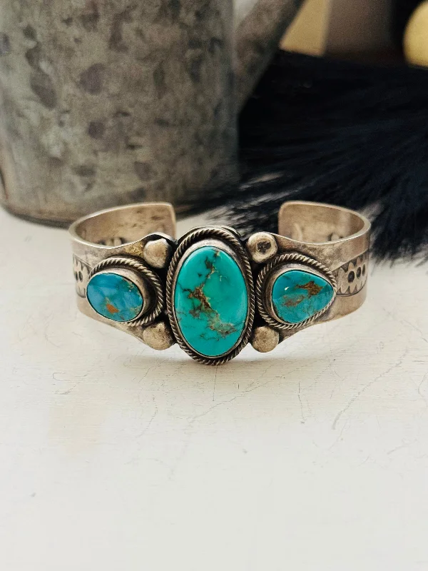 Large - Sized Women's Leather Cuff Bracelets with Studded Details for a Punk - Rock VibeNavajo Made Royston Turquoise & Sterling Silver Cuff Bracelet