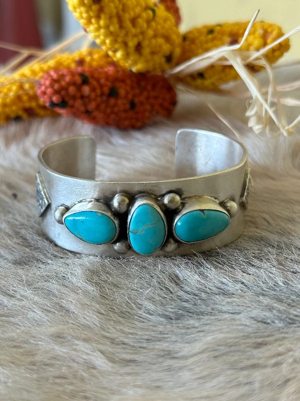 Stackable Women's Cuff Bracelets in Different Sizes and Materials for Layered StylingKathleen Livingston Kingman Turquoise & Sterling Silver Cuff Bracelet