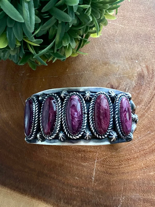 Gold - Plated Women's Cuff Bracelets with Precious Gemstone Inlays for Luxury and EleganceTony Yazzie Purple Spiny & Sterling Silver Cuff Bracelet