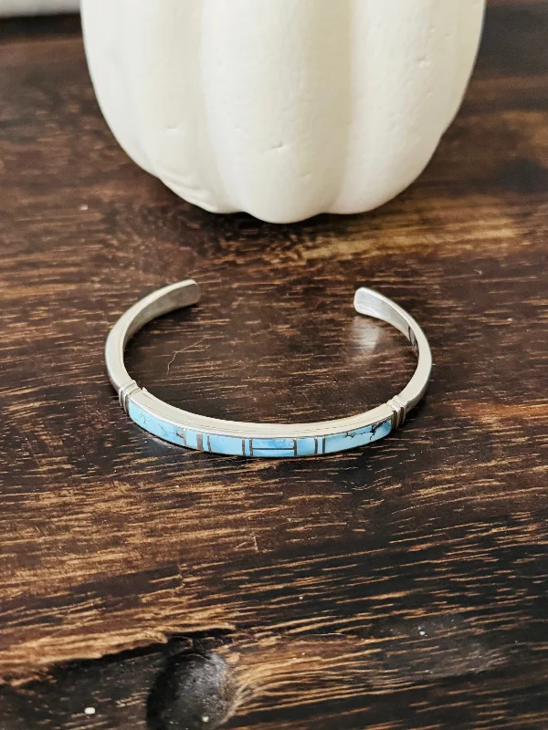 Women's Cuff Bracelets with Personalized Initials or Names for a Customized GiftRick Tolino Golden Hills Turquoise & Sterling Silver Inlay Cuff Bracelet