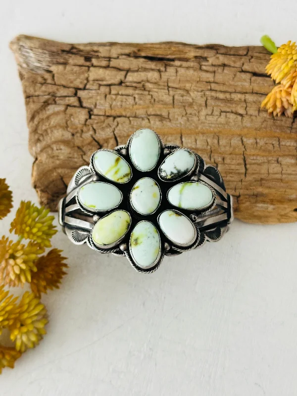 Vintage - Inspired Women's Cuff Bracelets with Filigree Work for a Retro AppealBetty Tom Palomino Variscite & Sterling Silver Cuff Bracelet