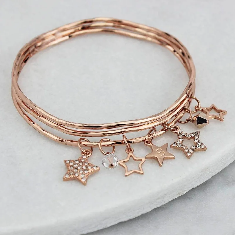 Plus Size Women's Wide Bangle Bracelets in Matte Finish for a Statement PiecePersonalised Diamante Star Charm Bangles