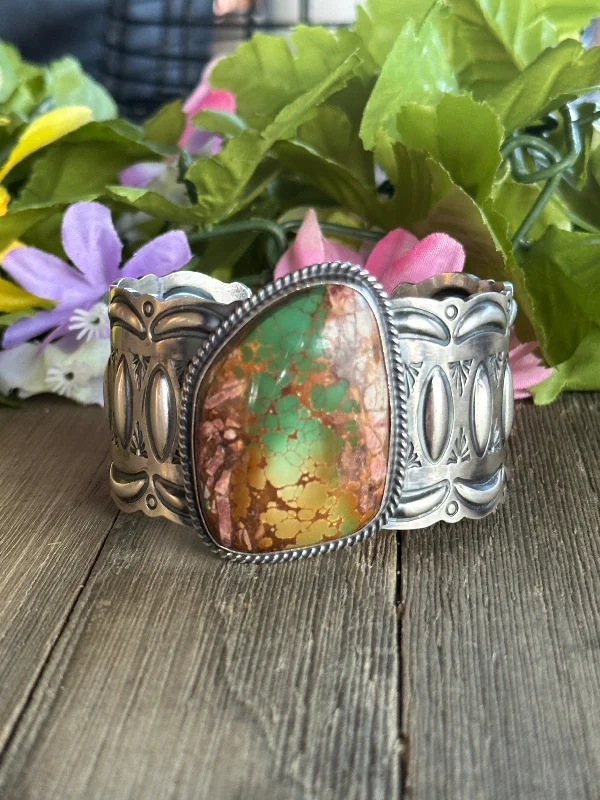 Women's Sterling Silver Cuff Bracelets with Engraved Floral Patterns for a Romantic LookRay Delgarito Natural Royston Turquoise and Sterling Silver Cuff Bracelet