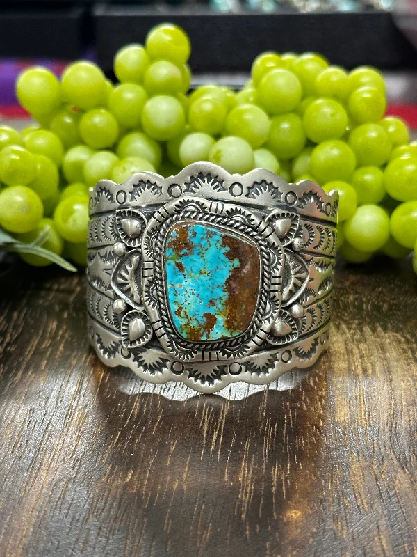 Leather - and - Metal Combo Women's Cuff Bracelets in Rustic Brown for a Western StyleRussel Sam Number 8 Turquoise & Sterling Silver Cuff Bracelet