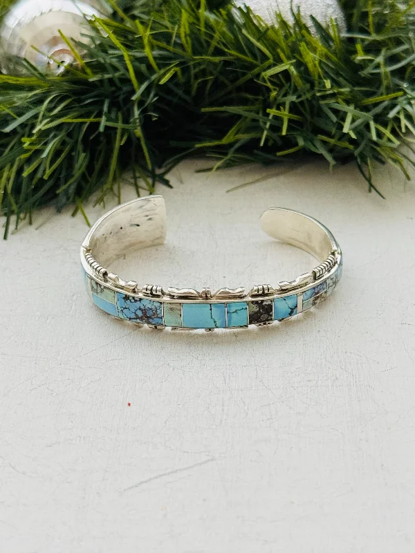 Women's Cuff Bracelets with Personalized Initials or Names for a Customized GiftNavajo Made Golden Hills Turquoise & Sterling Silver Cuff Bracelet