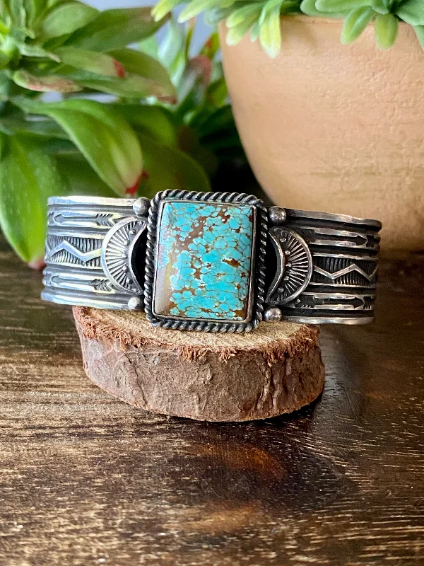 Wooden Women's Cuff Bracelets with Carved Motifs for a Natural and Artistic LookSunshine Reeves #8 Turquoise & Sterling Silver Cuff Bracelet