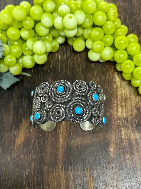 Gold - Plated Women's Cuff Bracelets with Precious Gemstone Inlays for Luxury and EleganceLeander Tahe Sleeping Beauty Turquoise & Sterling Silver Cuff Bracelet