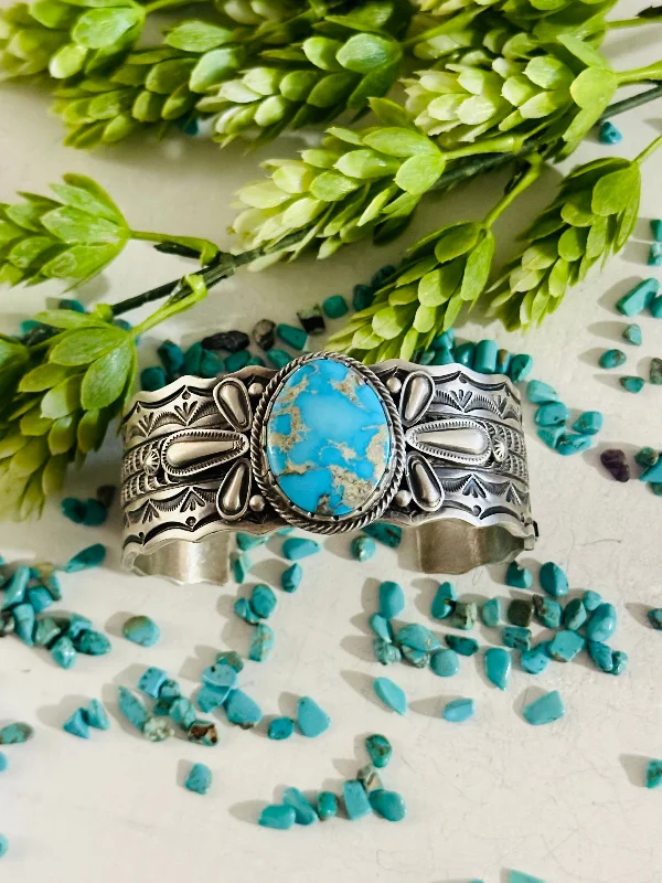 Gold - Plated Women's Cuff Bracelets with Precious Gemstone Inlays for Luxury and EleganceShelia Tso Valley Blue Turquoise & Sterling Silver Cuff Bracelet