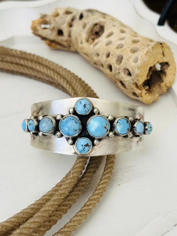 Stackable Women's Cuff Bracelets in Different Sizes and Materials for Layered StylingDarrin Livingston Golden Hills Turquoise & Sterling Silver Cuff Bracelet