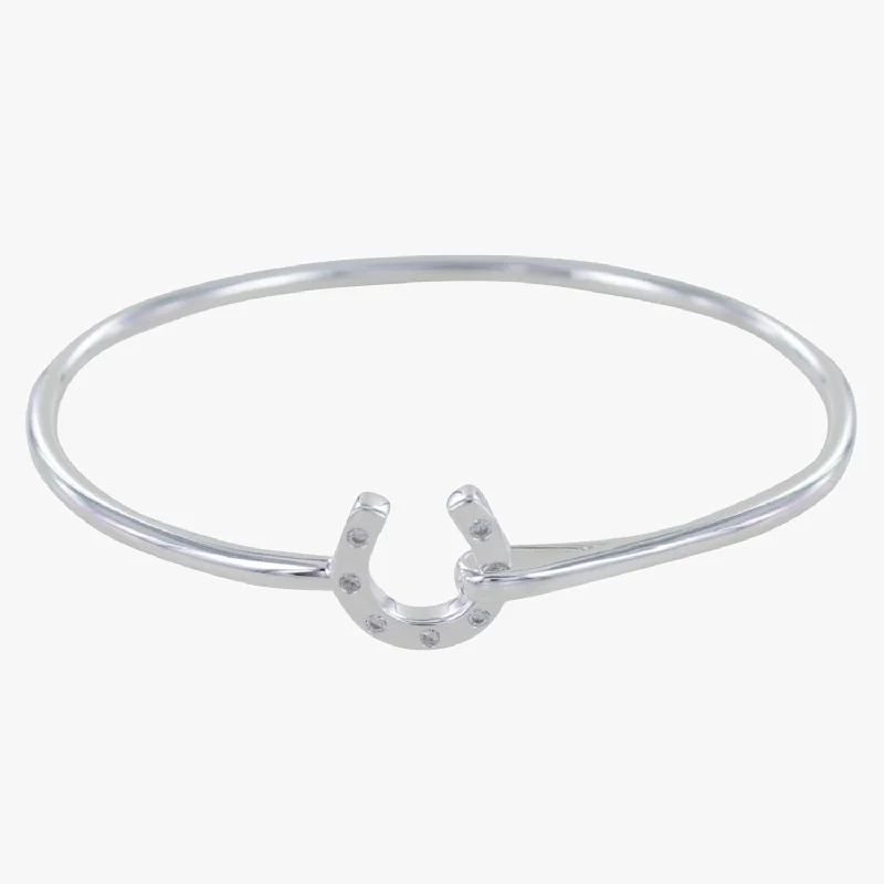 Clear Crystal - Embellished Bangles for a Sparkling and Elegant AppearanceSterling Silver Horseshoe Pavé Cuff Bracelet