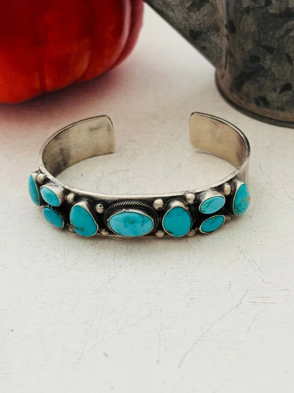 Women's Beaded Cuff Bracelets in Bohemian Style with Multiple Colors for a Summer LookBobby Johnson Kingman Turquoise & Sterling Silver Cluster Cuff Bracelet