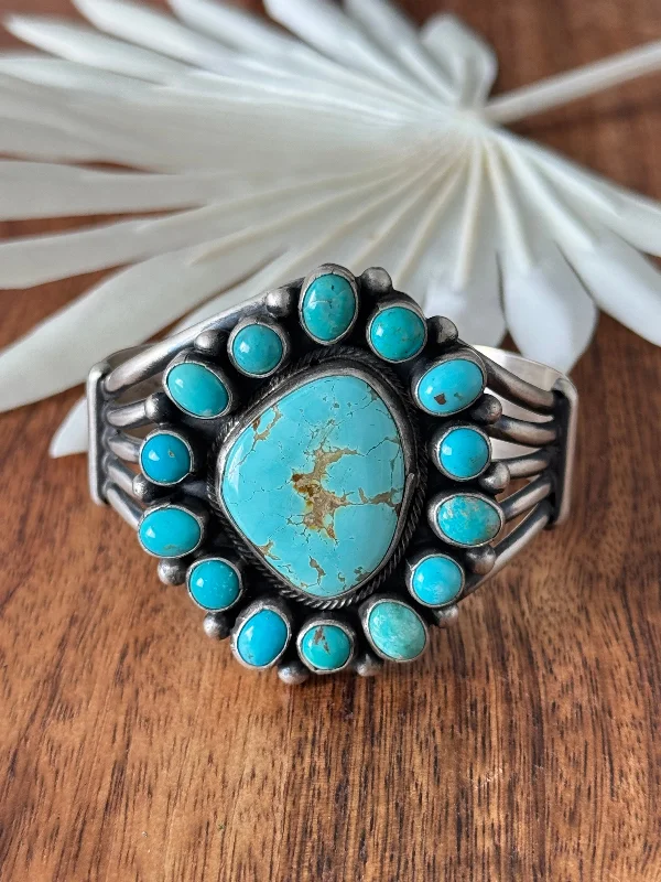 Silk - Wrapped Women's Cuff Bracelets in Soft Pastels for a Delicate and Elegant AppearanceBobby Johnson Kingman Turquoise & Sterling Silver Cluster Cuff Bracelet